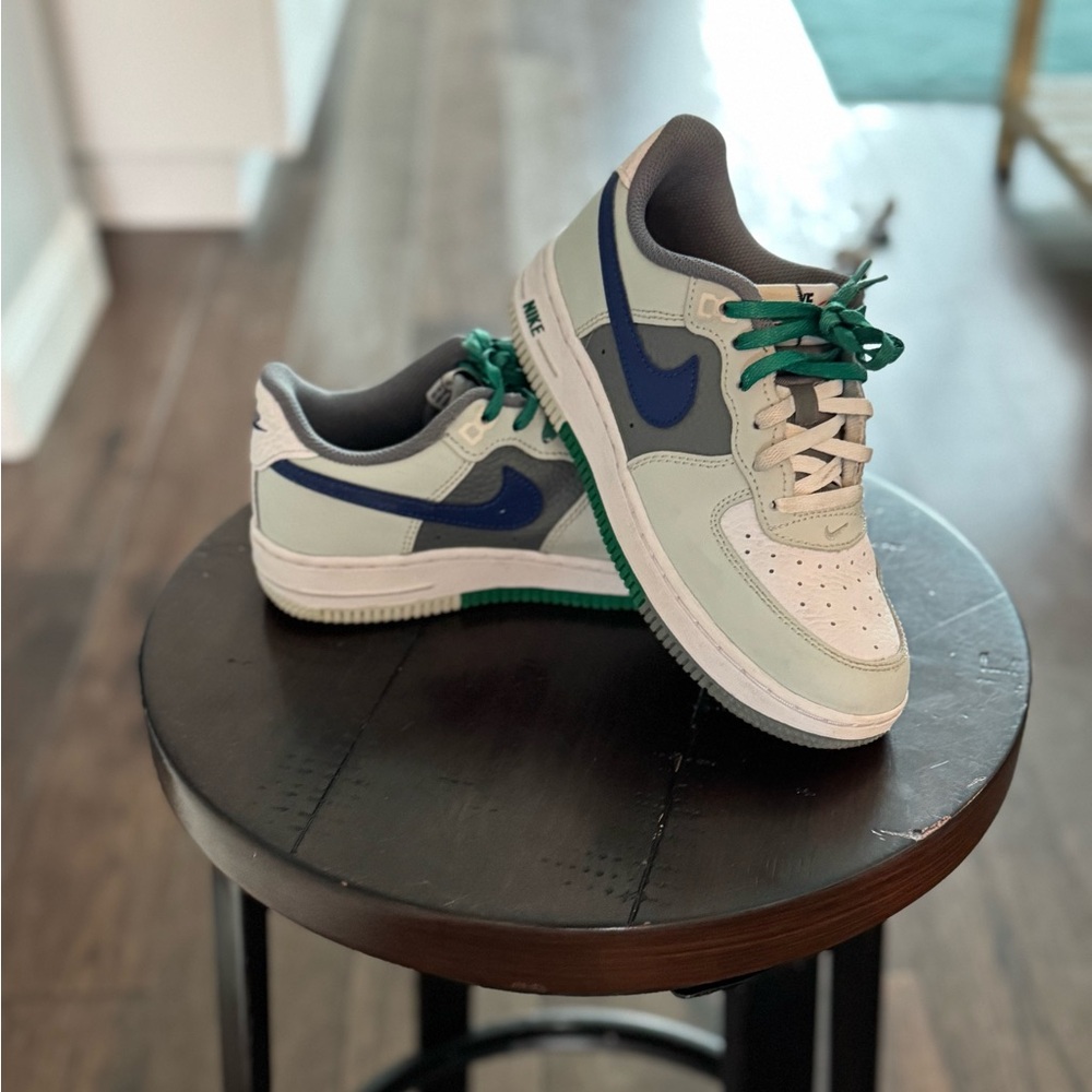 Youth Nike Air Force 1 with Blue and Green Accents